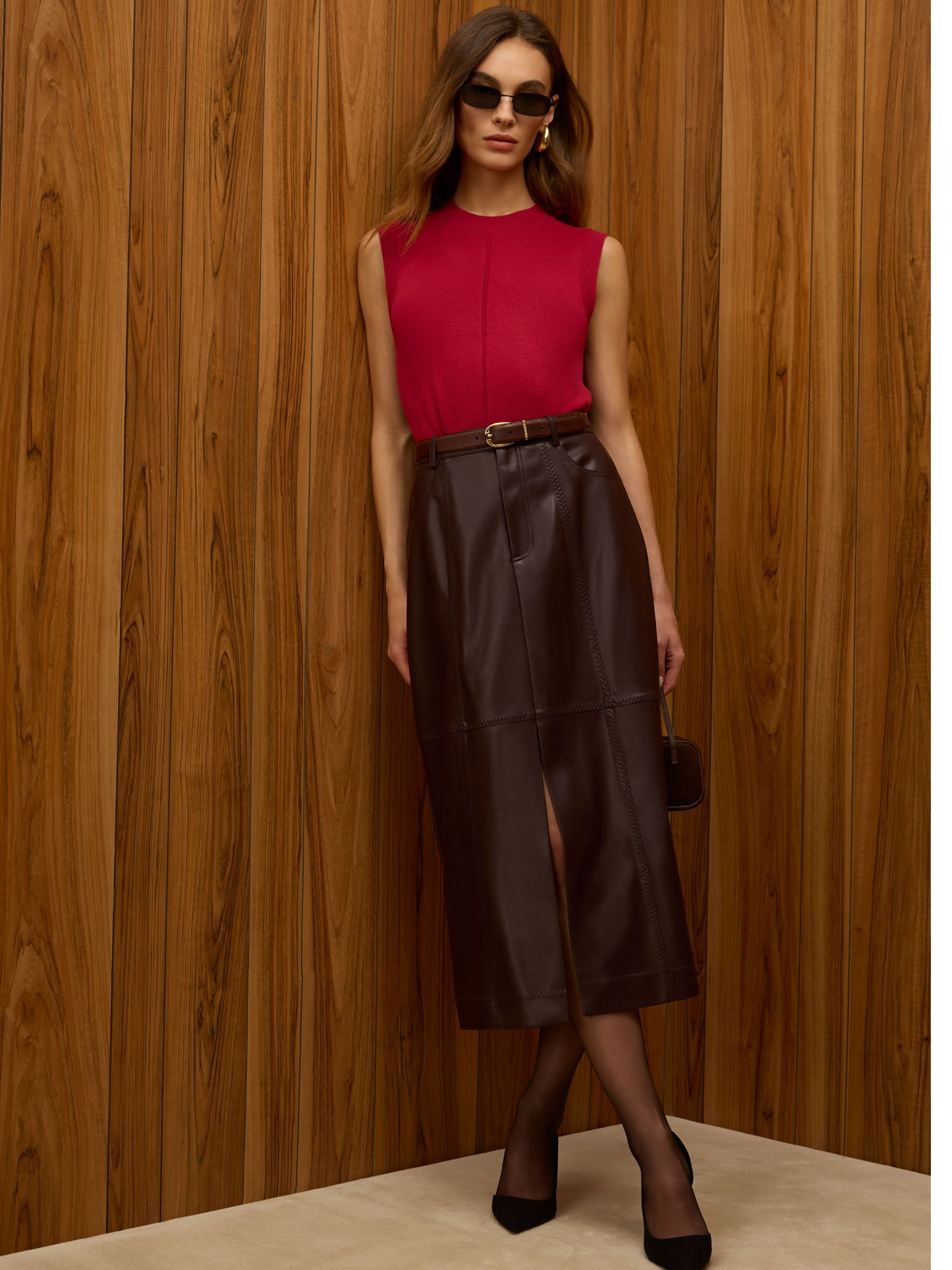 MADELINE FAUX LEATHER MIDI SKIRT View 1 | Skirts & Shorts