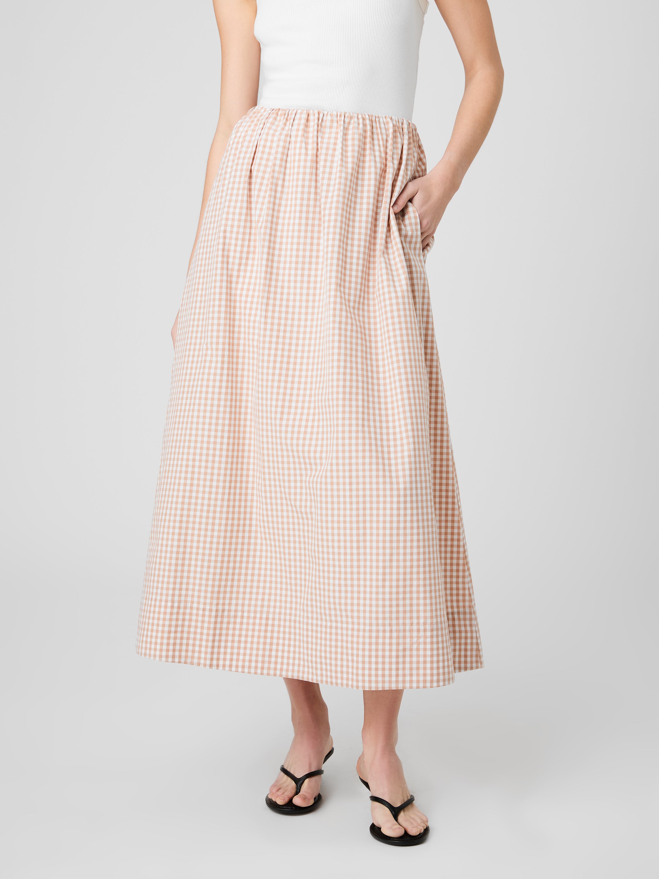 Petite Gingham Ruched Midi Skirt | French Connection US