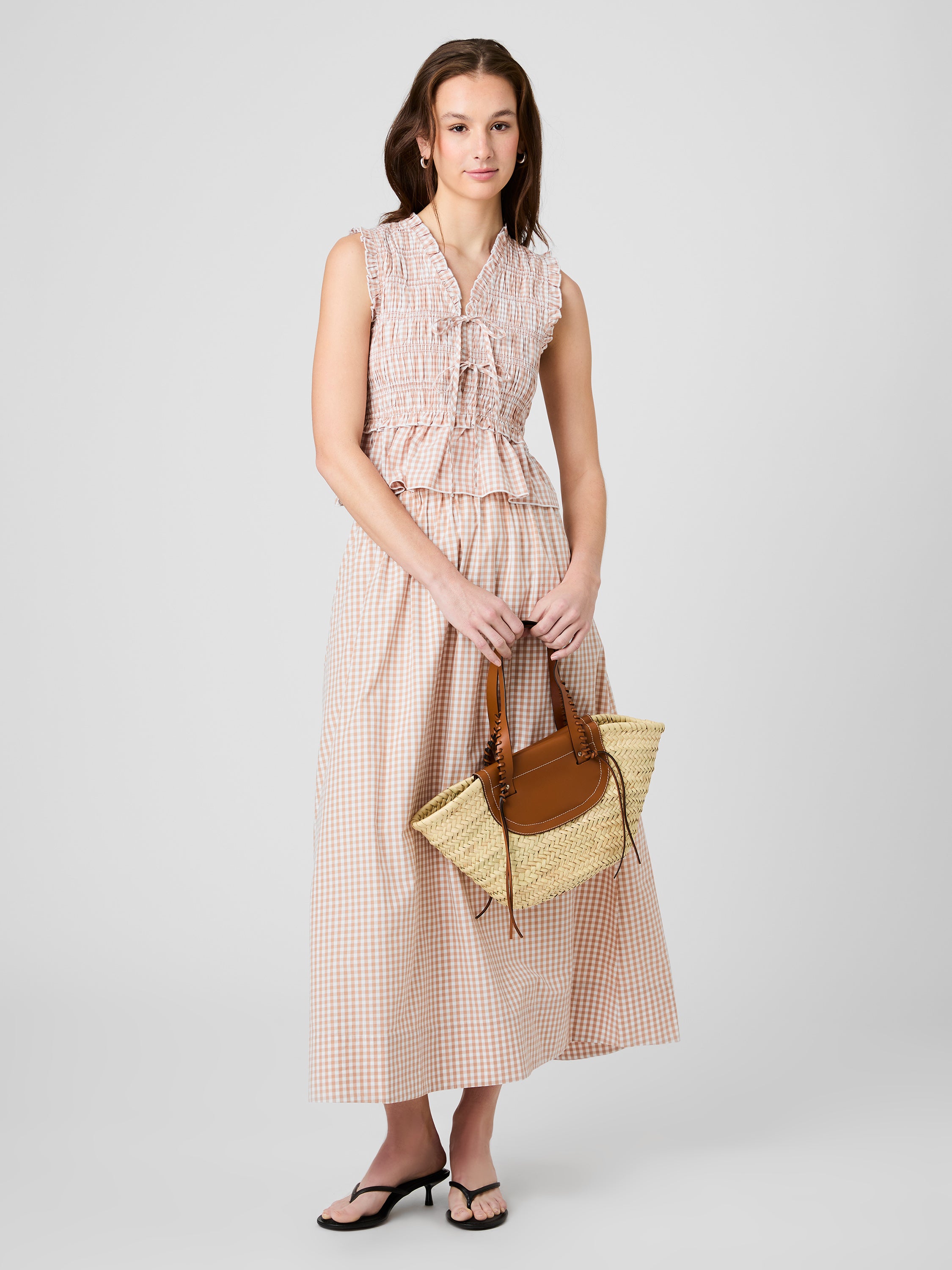 Rhodes Poplin Gingham Smocked Dress | French Connection US