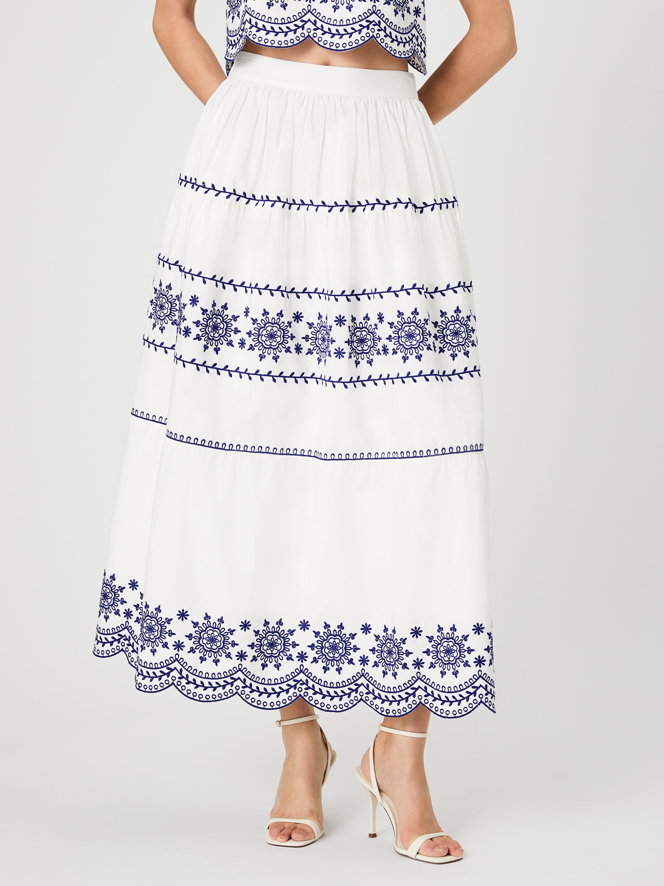 ALISSA COTTON EMBROIDERED MIDI SKIRT View 2 | Products