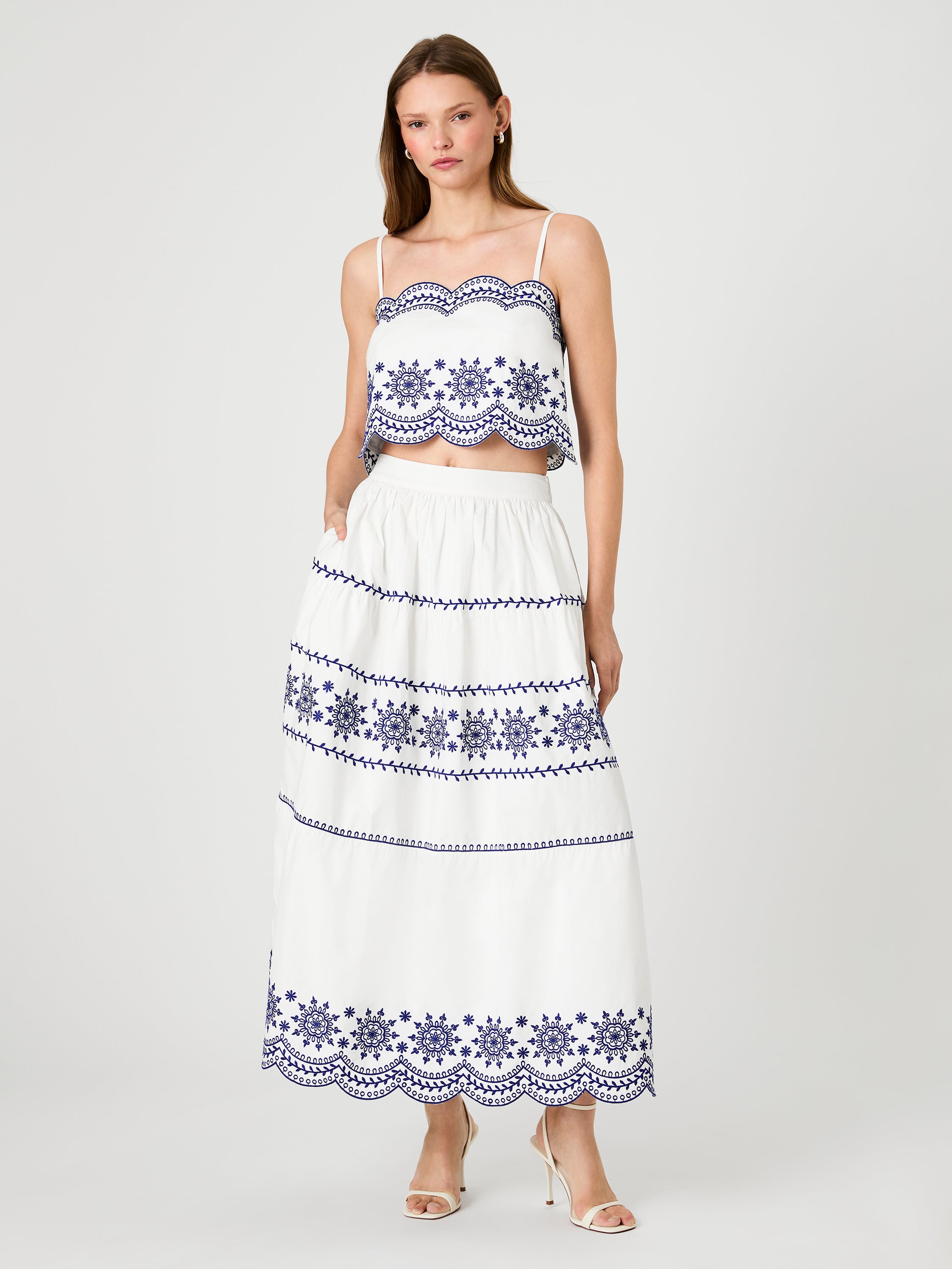 ALISSA COTTON EMBROIDERED MIDI SKIRT VIEW 6 | Matching Sets