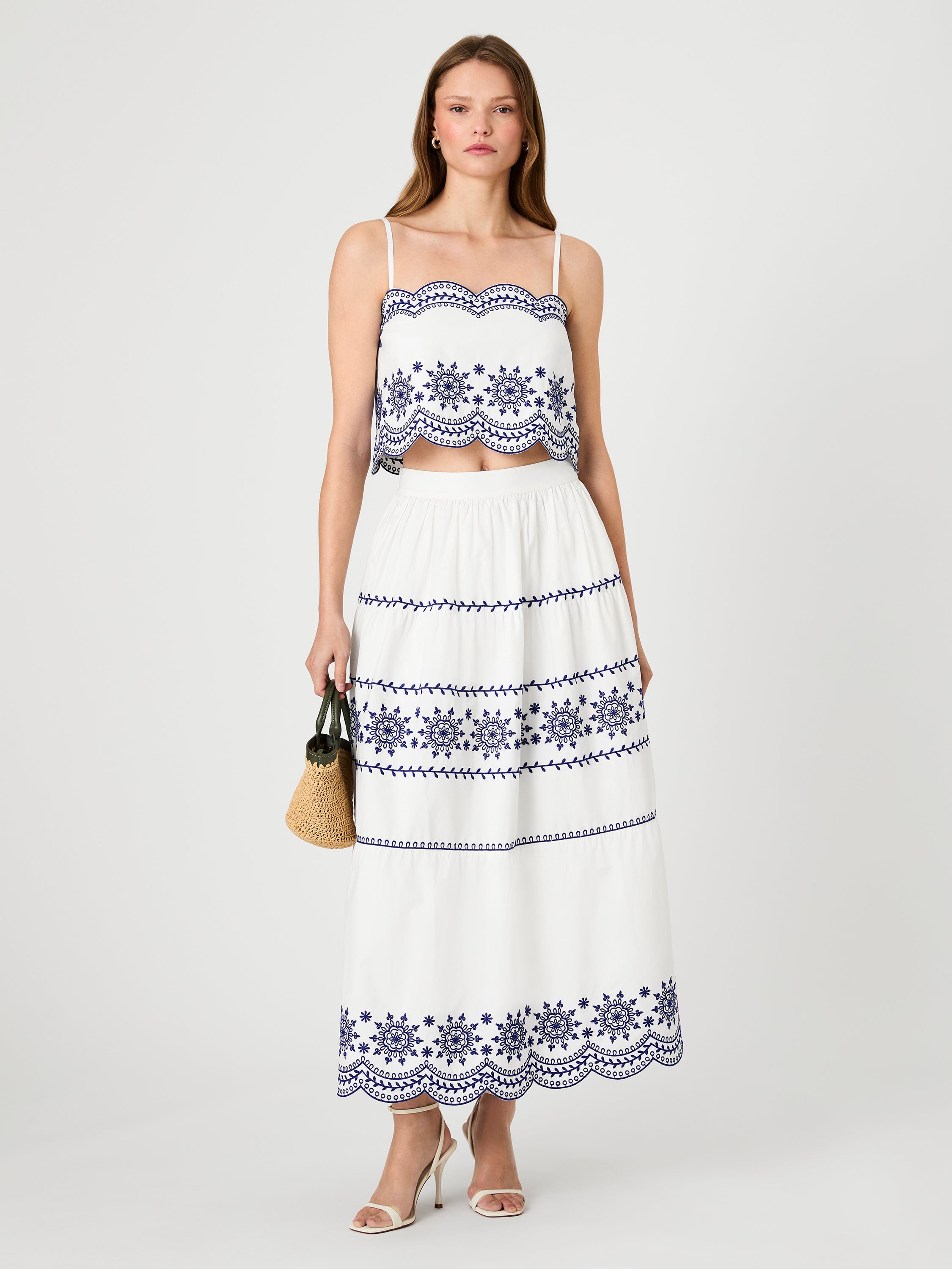 ALISSA COTTON EMBROIDERED MIDI SKIRT View 1 | Products