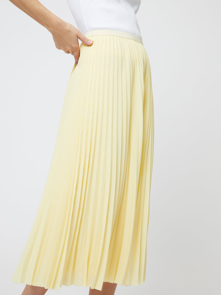 ★RE_L★ Unbalance pleats long skirt (yellow) Yellow Maxi Skirt - Pleated Maxi Skirt - Woven Maxi Skirt