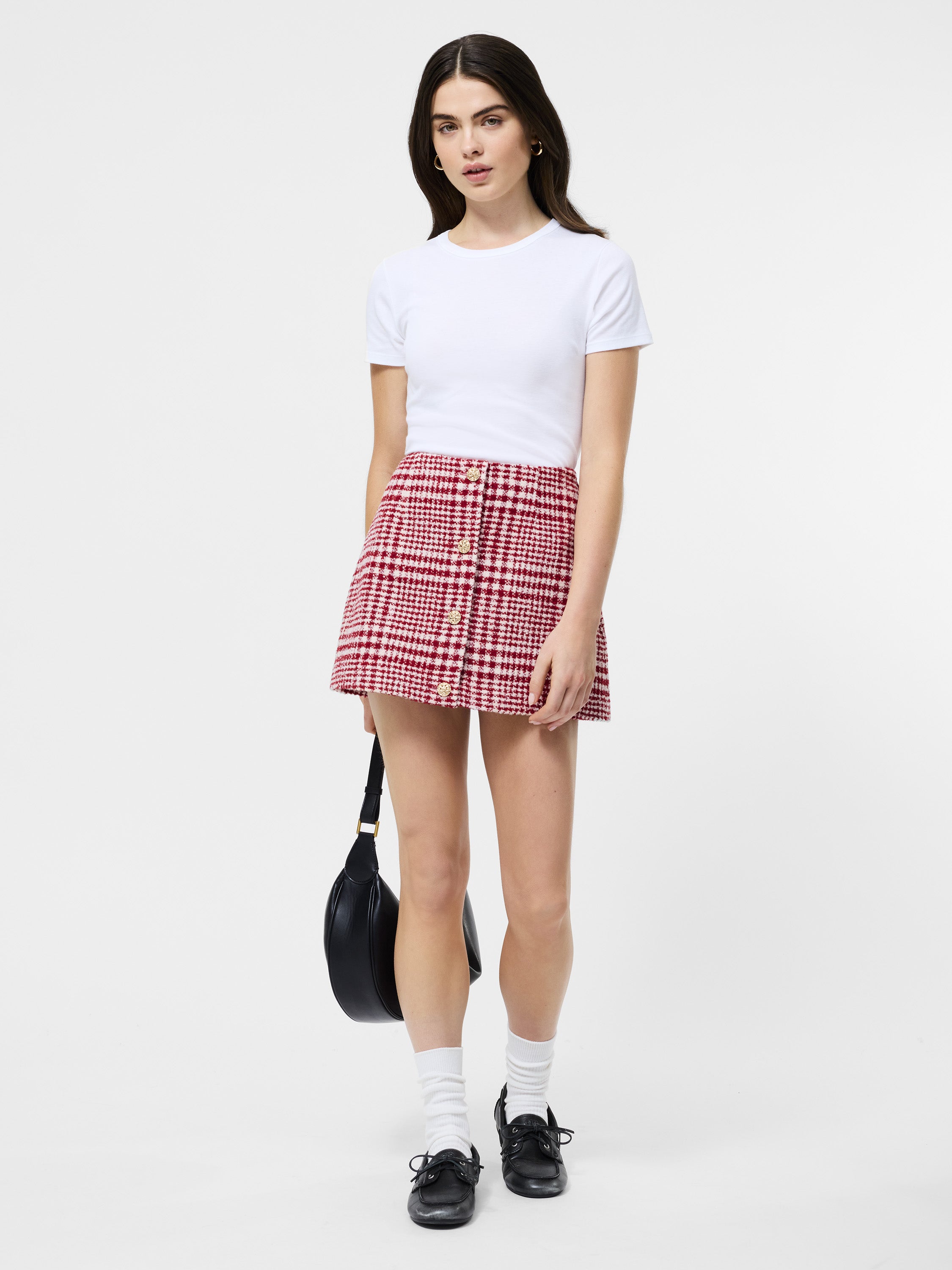 Brushed Houndstooth Mini Skirt