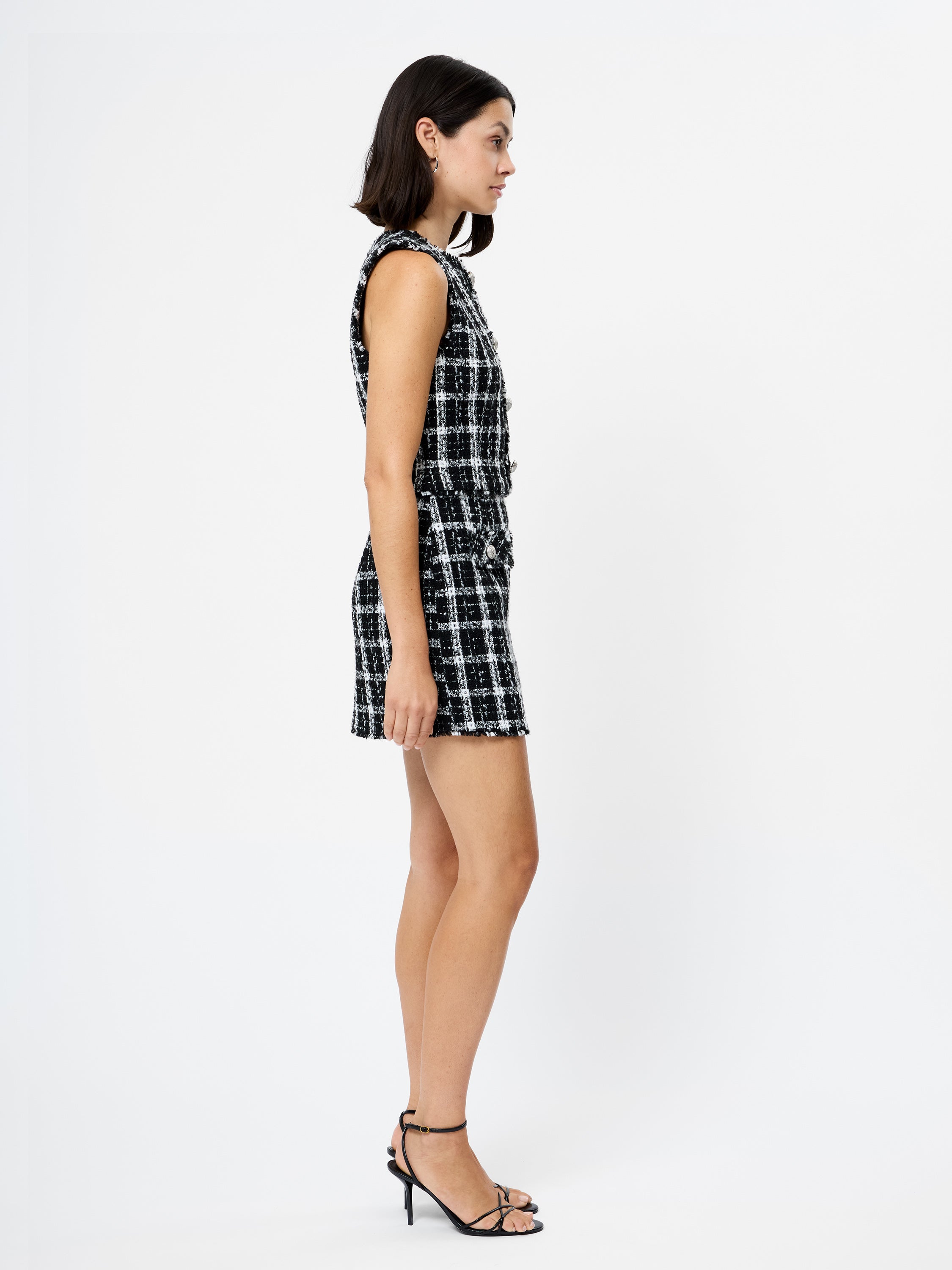 Windowpane Tweed Mini Skirt
