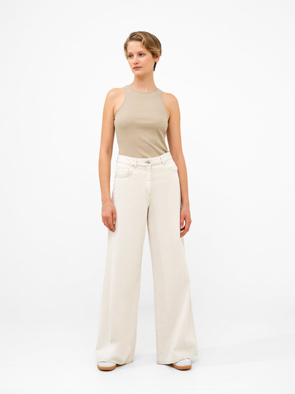 Denver Denim Relaxed Wide Leg Jeans Ecru French Connection US