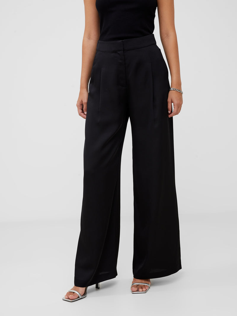 Harlow Recycled Satin Trousers Blackout | French Connection US