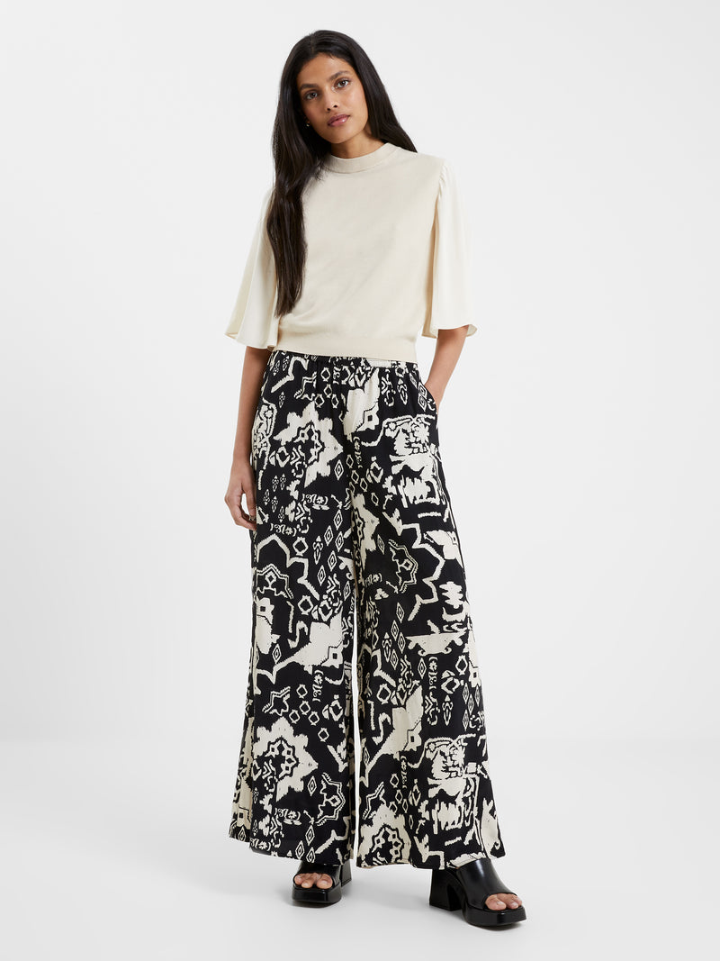 Deon Delphine Wide Leg Trousers Black/ Cream | French Connection US