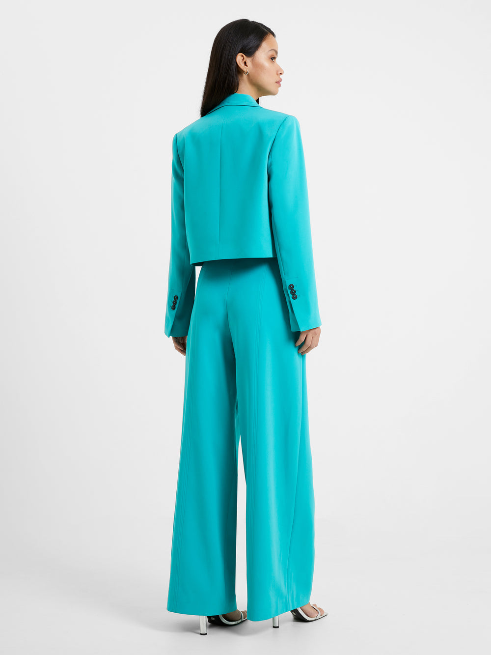Echo Crepe Cropped Blazer Jaded Teal | French Connection US