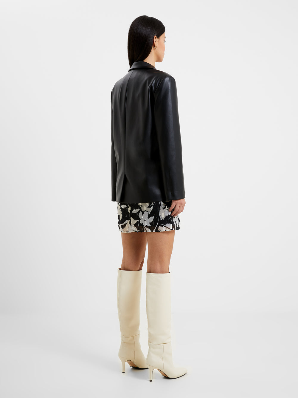 Crolenda Faux Leather Stitch Blazer Blackout French Connection US