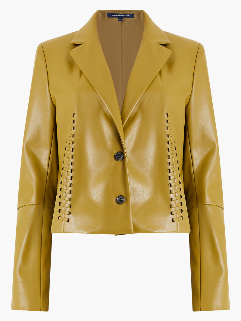 Crolenda Faux Leather Cropped Blazer Nutria | French Connection US