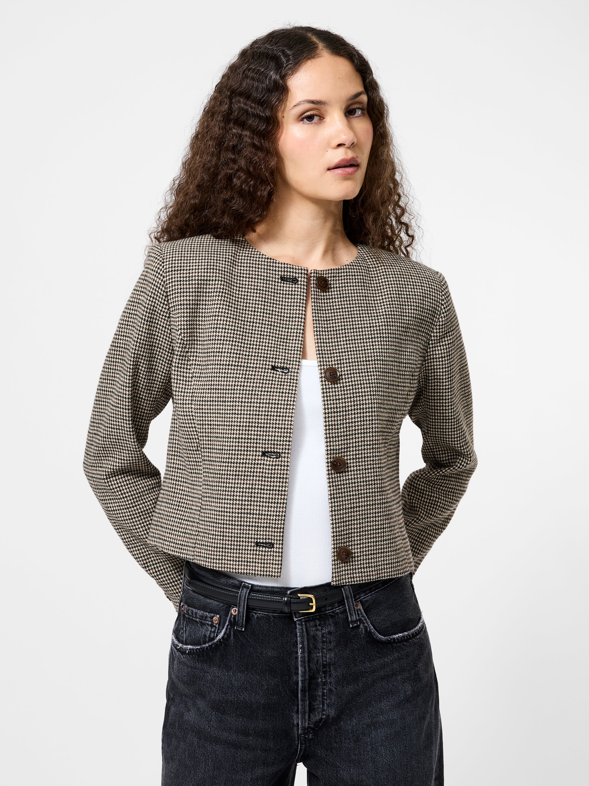 ジャケット・アウター Houndstooth Wool Jacket 36 Houndstooth Wool Jacket Brown Multi | French Connection US