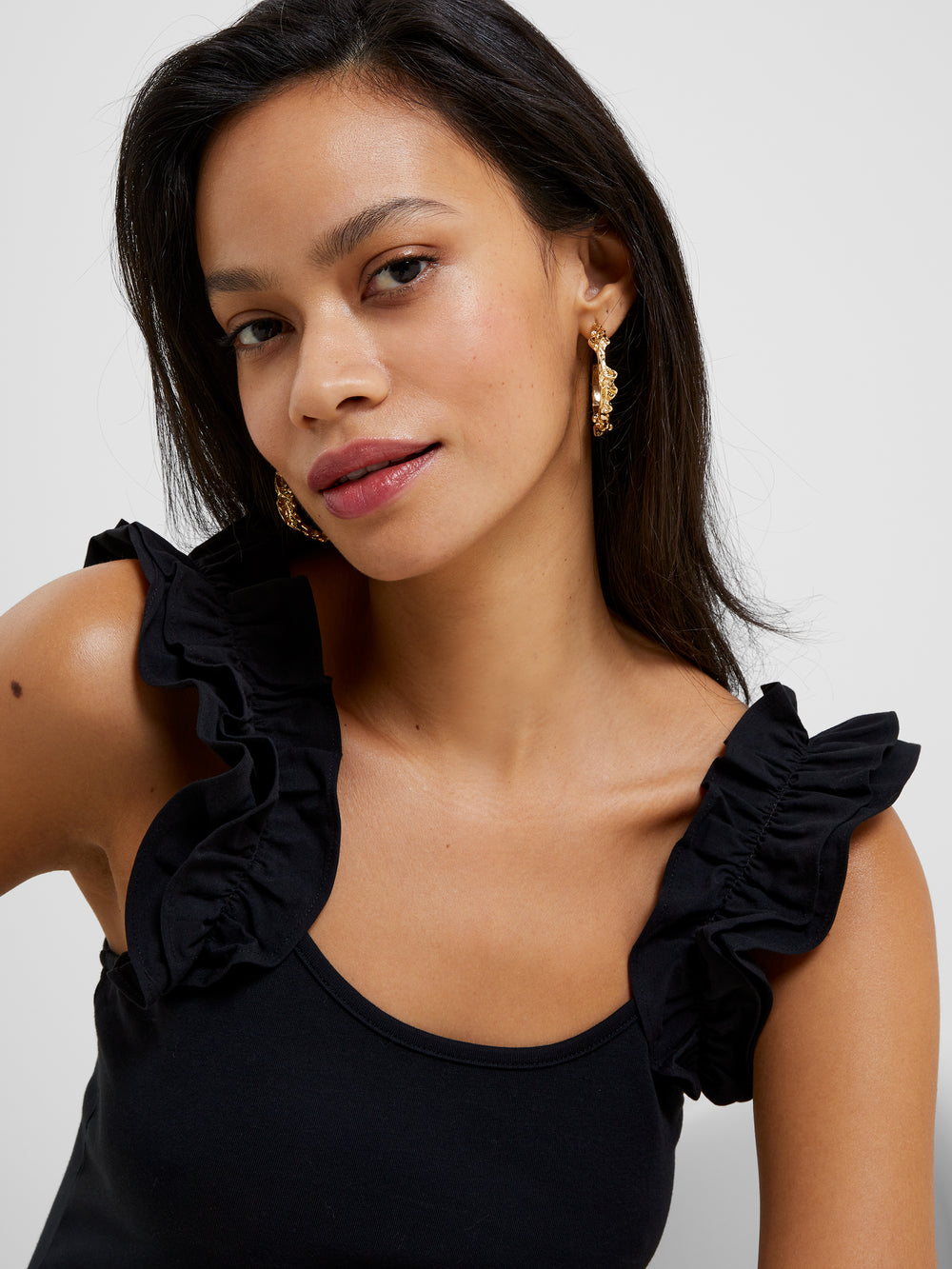 Rallie Cotton Frill Sleeve Tank Top Blackout French Connection US
