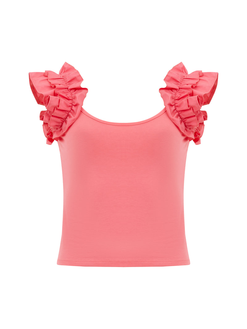 Rallie Cotton Frill Sleeve Tank Top Camellia Rose French Connection US