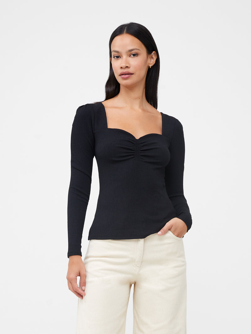 Sonya Ribbed Sweetheart Neck Top Blackout