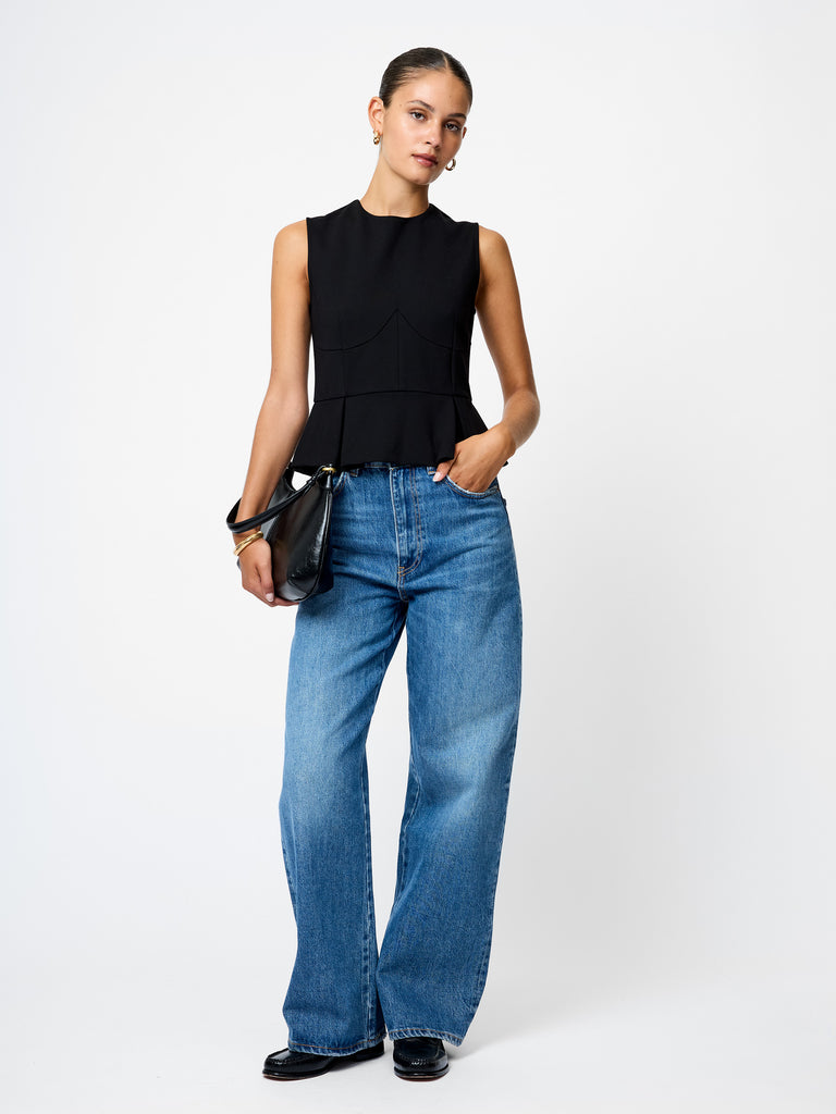Cleo Ponte Sleeveless Peplum Top Black | French Connection US