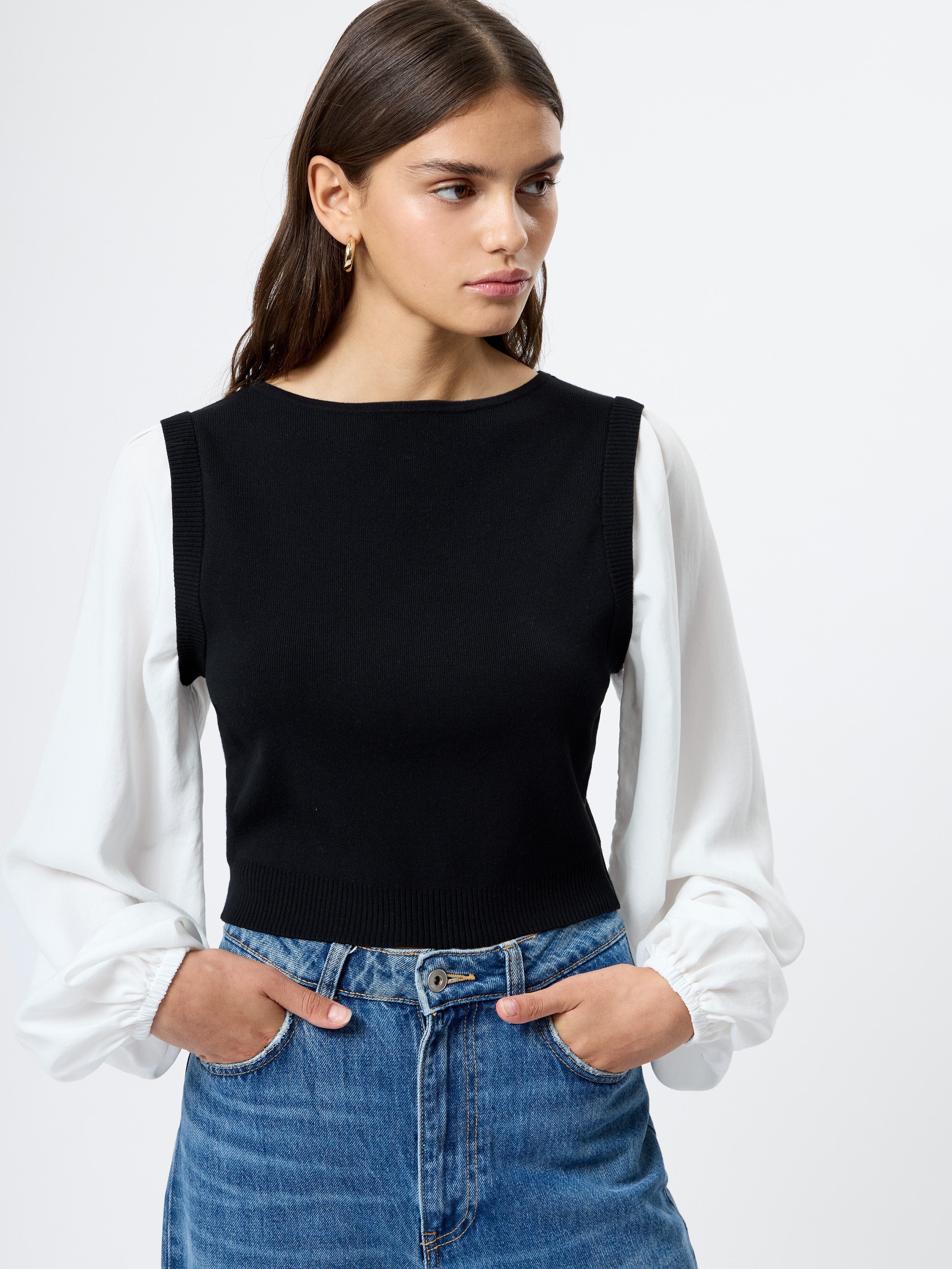 MAXIME KNIT SHIRTING LONG SLEEVE TOP VIEW 3 | Sale