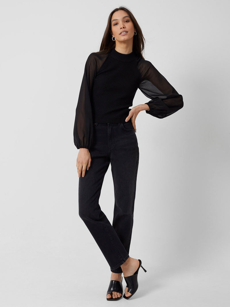 Melody Fabric Mix Top Black French Connection US