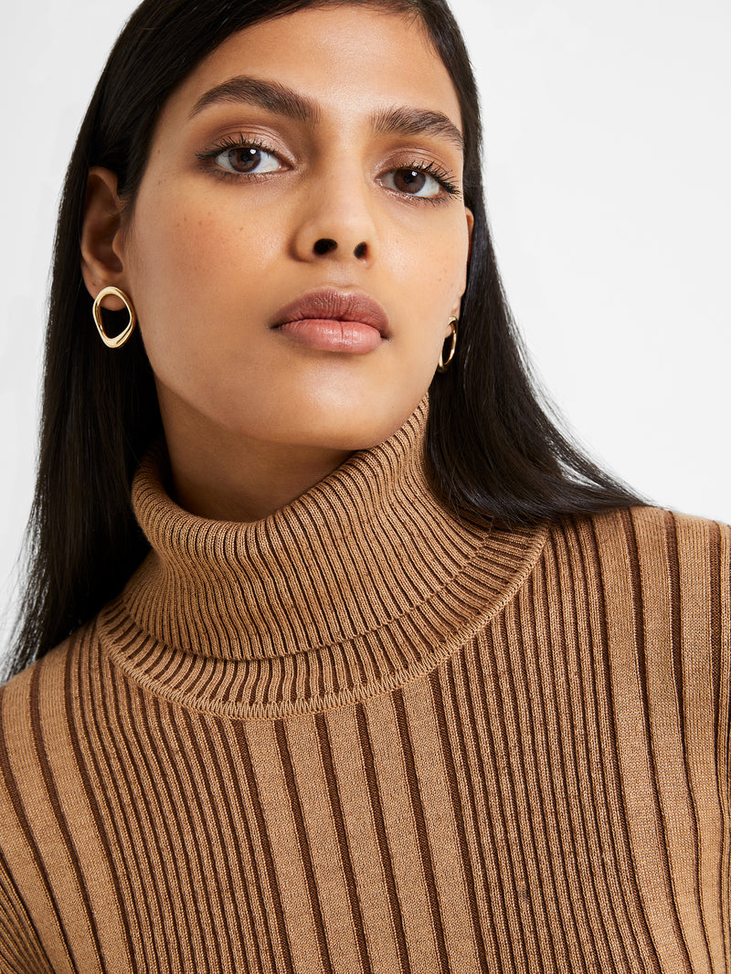 Mari Rib Knit Turtleneck Sweater Tobacco Brown | French Connection US