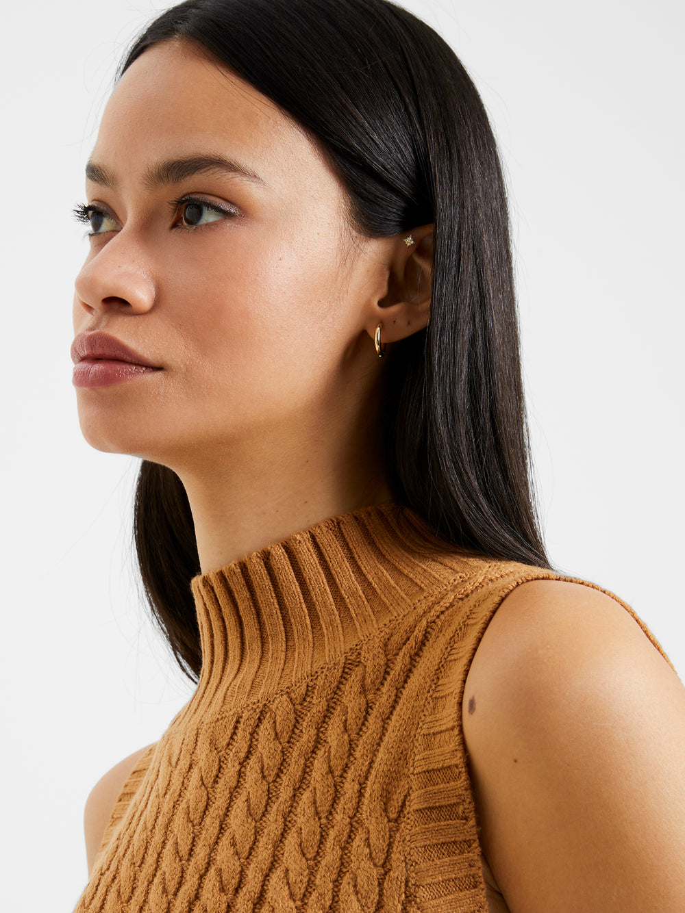 Babysoft Cable Knit Sleeveless Sweater Tobacco Brown | French Connection US