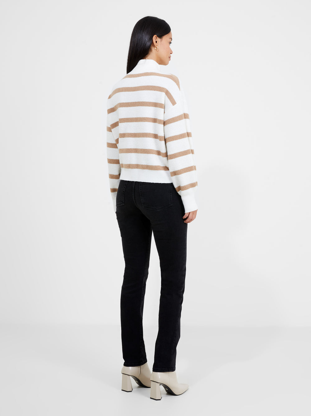 Vhari Recycled Striped Half Zip Sweater Winter White/ Camel | French ...