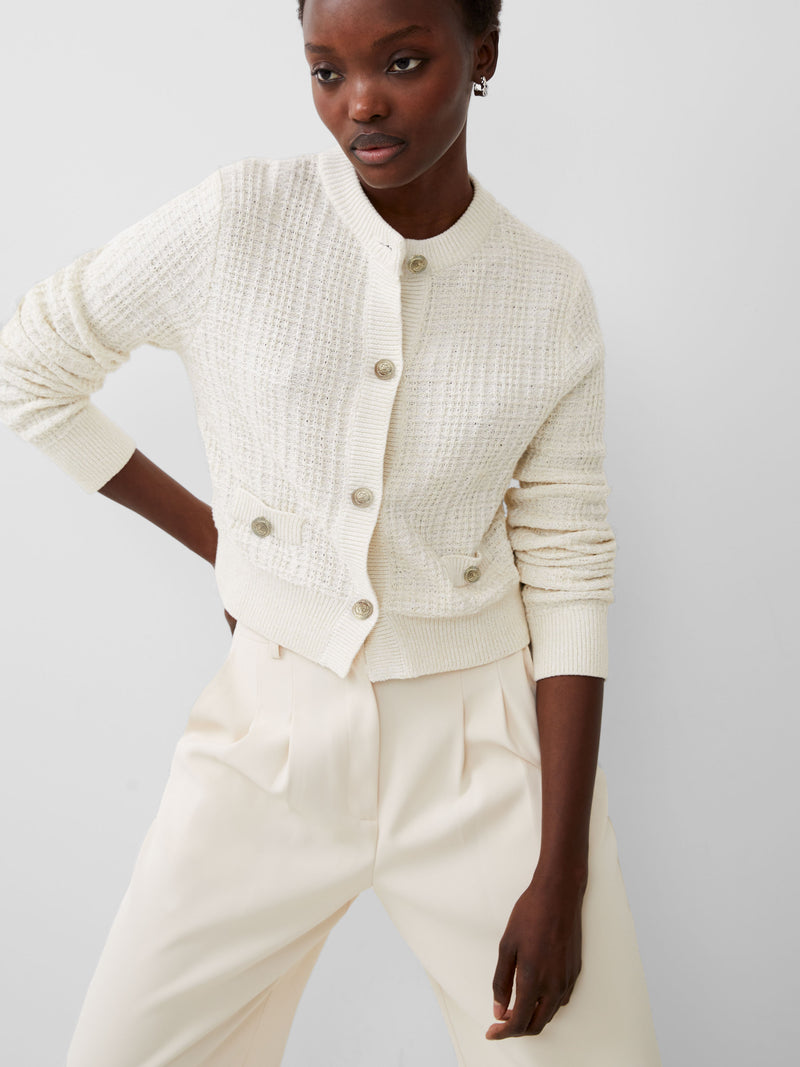 Lurex Tweed Knit Cardigan Classic Cream/Gold | French Connection US