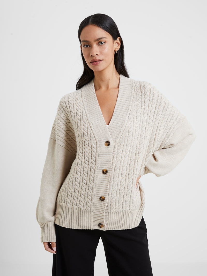 Babysoft Cable Knit Cardigan Light Oatmeal Mel | French Connection US