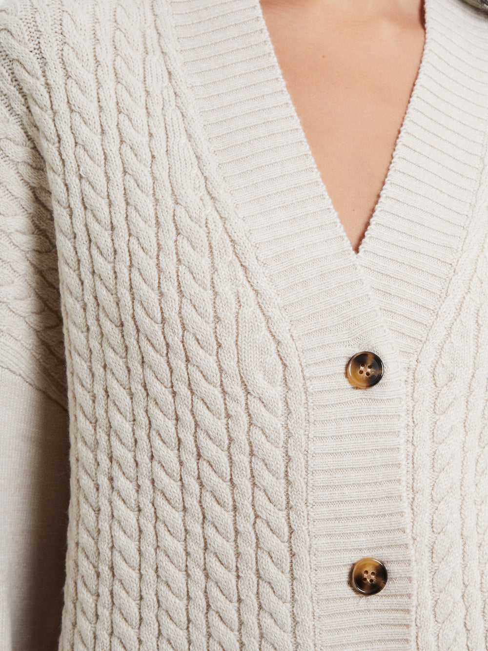 Babysoft Cable Knit Cardigan Light Oatmeal Mel | French Connection US