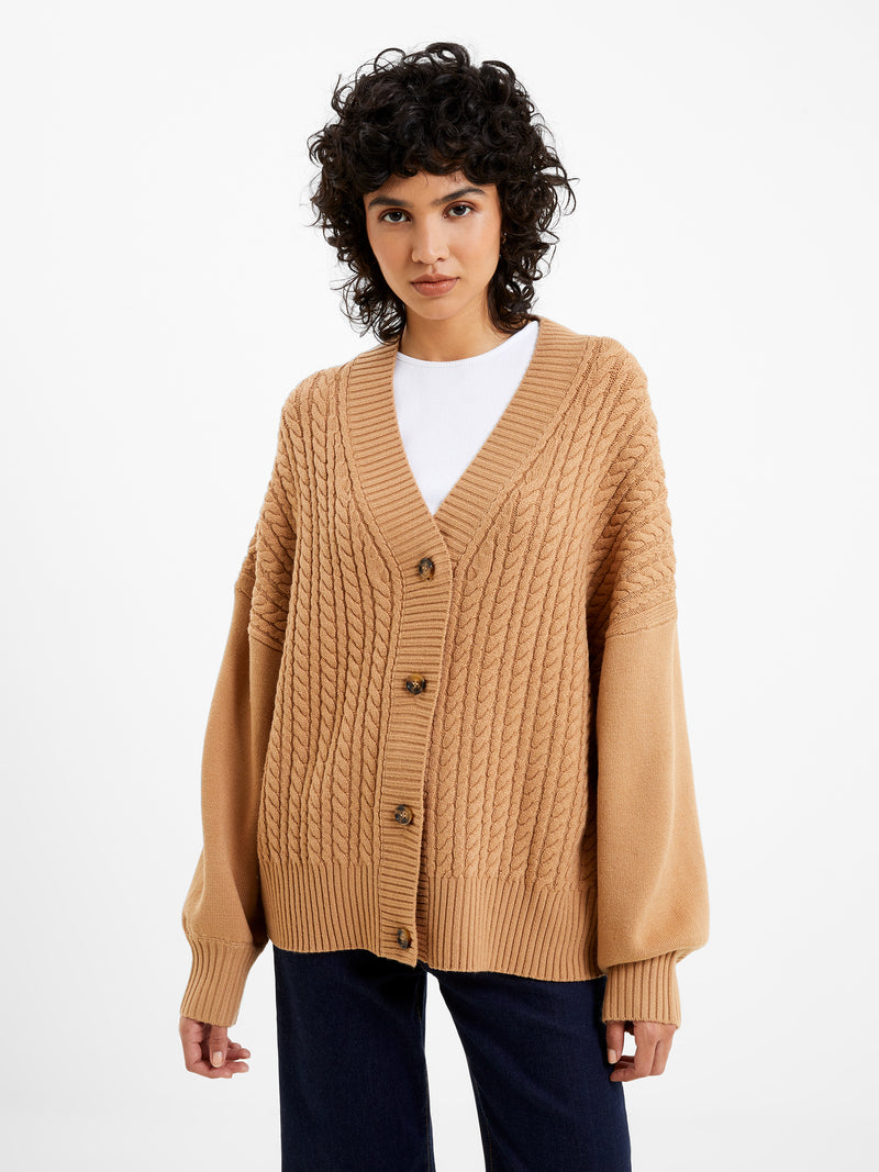 Babysoft Cable Knit Cardigan Camel | French Connection US