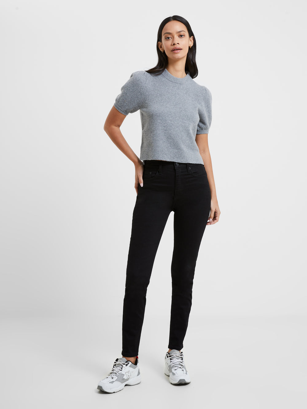 Vhari Ribbed Short Sleeve Sweater Medium Grey Mel | French Connection US