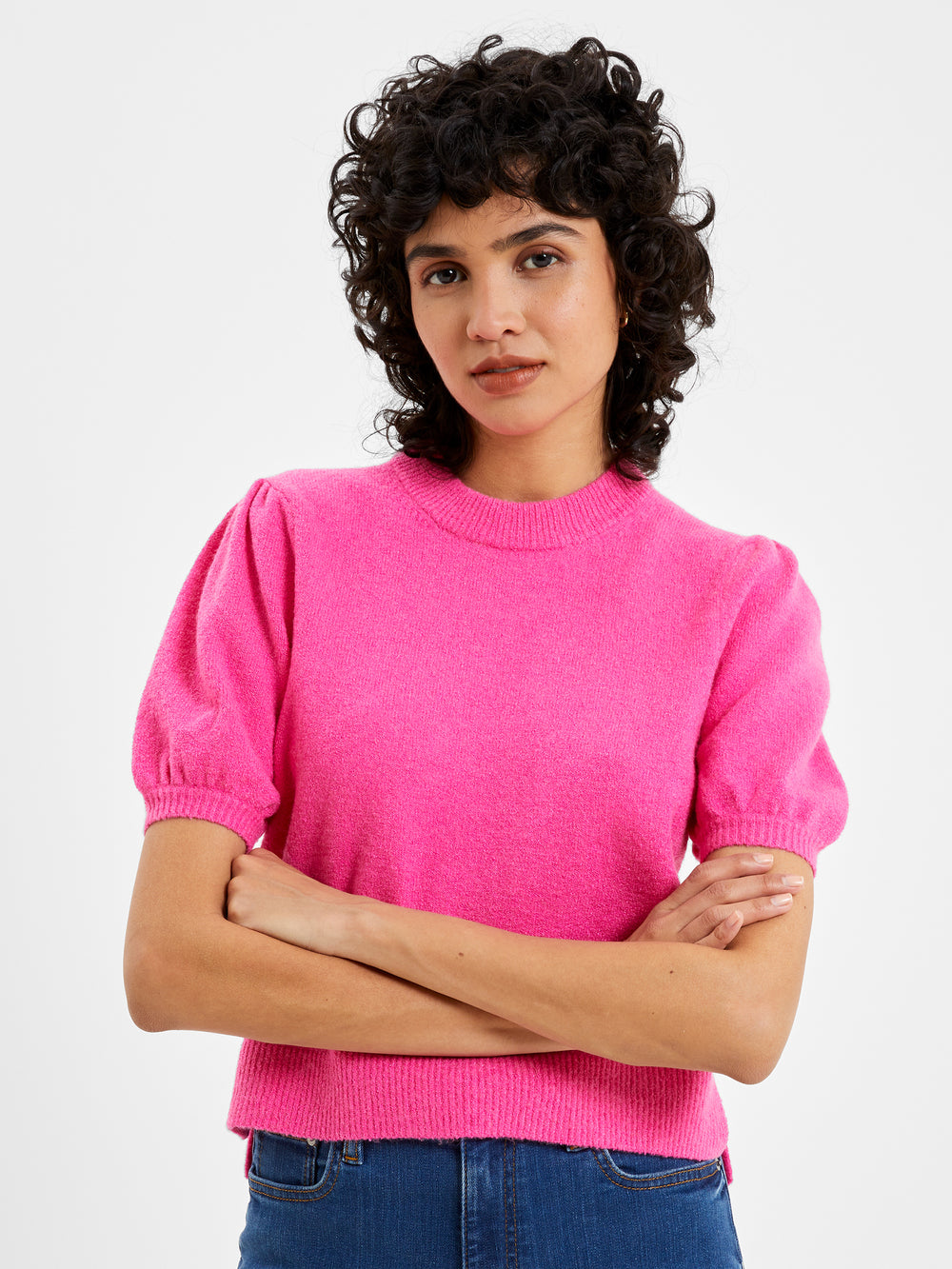 Vhari Ribbed Short Sleeve Sweater Bright Prosecco Pink | French Connection  US