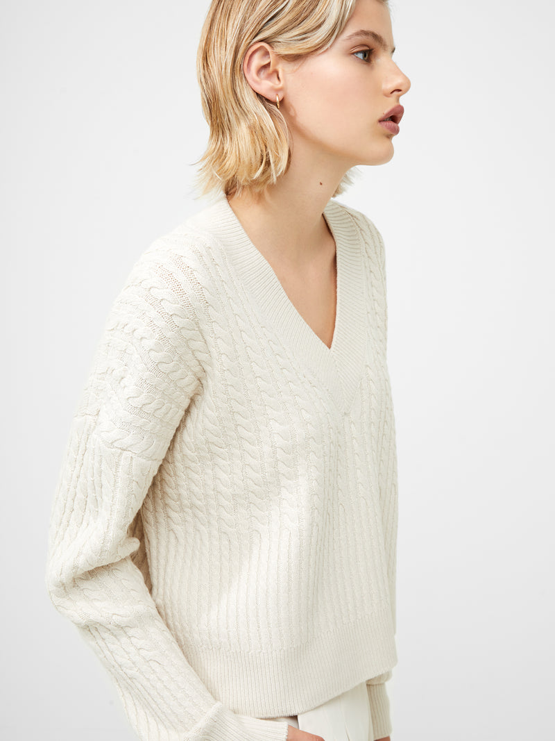 Babysoft Cable Knit V Neck Sweater Classic Cream