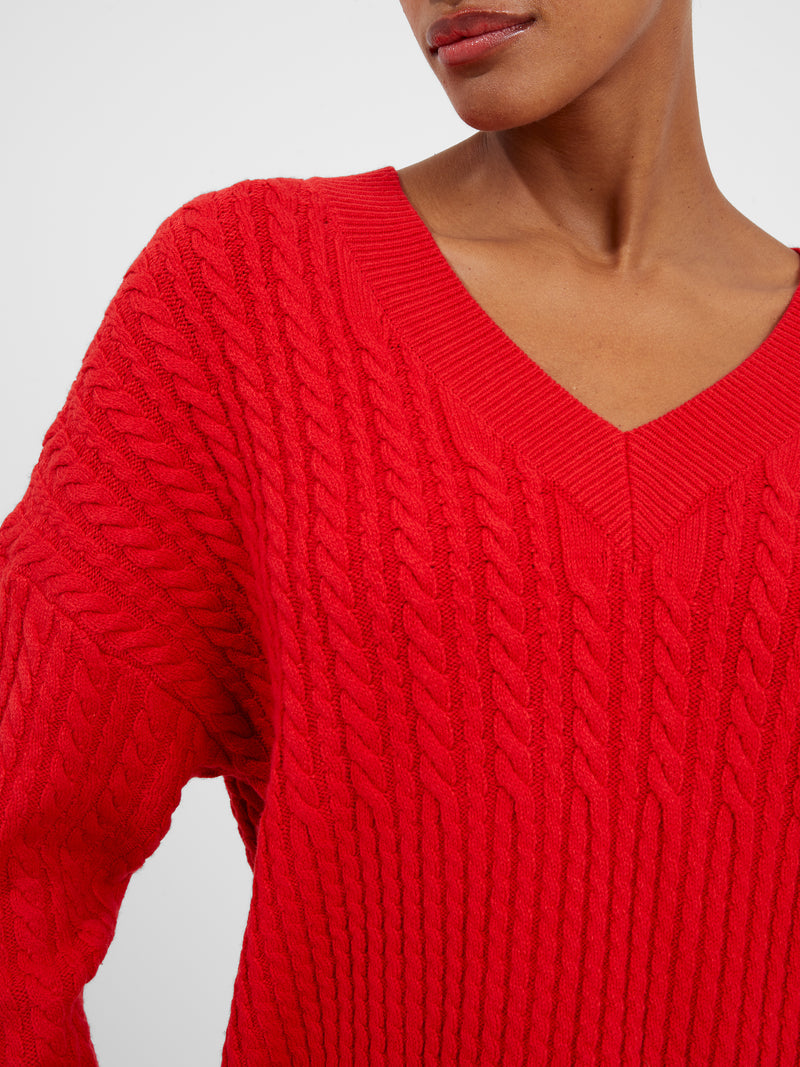 Babysoft Cable Knit V Neck Sweater Mars Red | French Connection US
