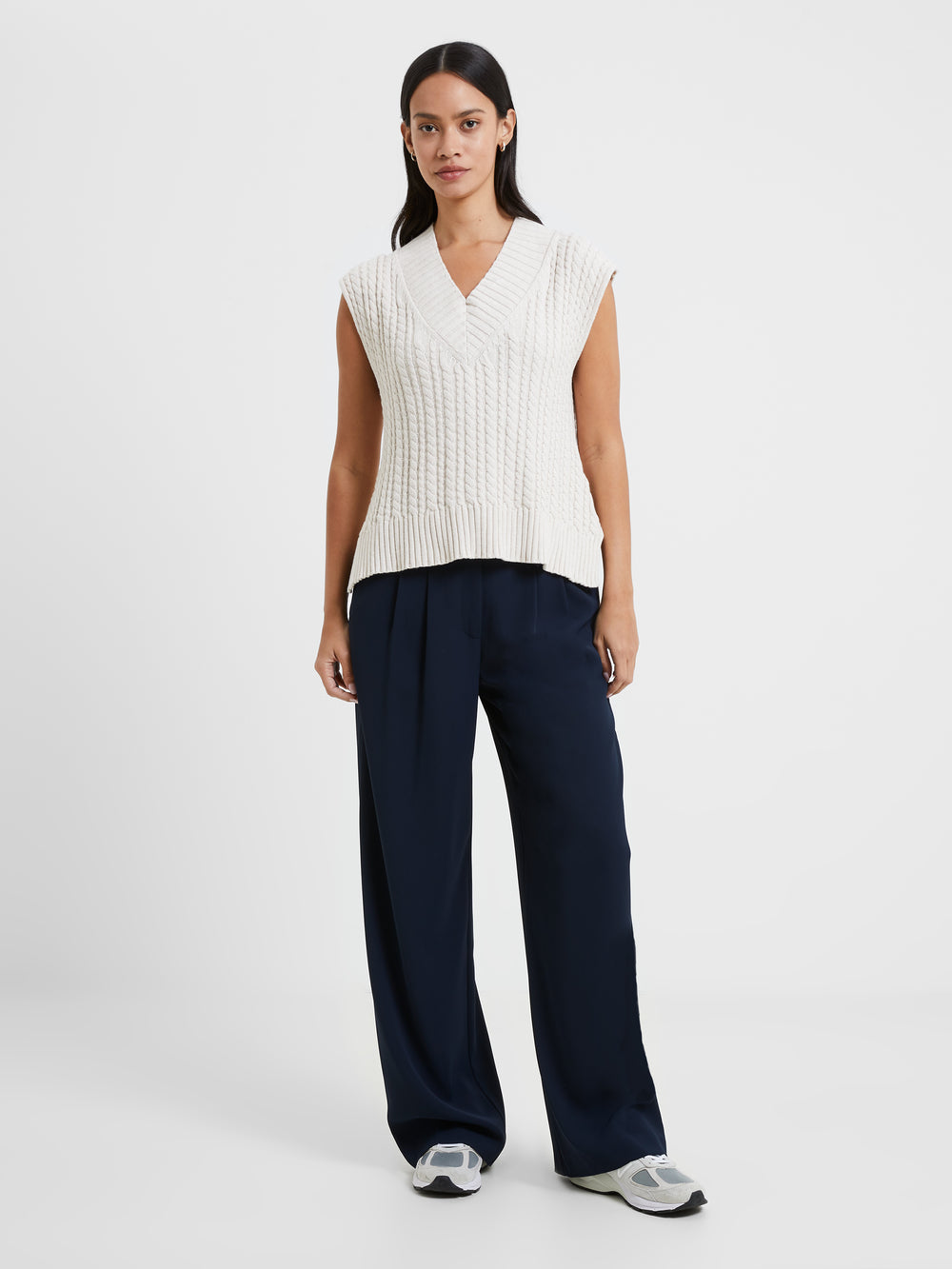 Mozart V Neck Cap Sleeve Sweater Vest Light Oatmeal Mel French