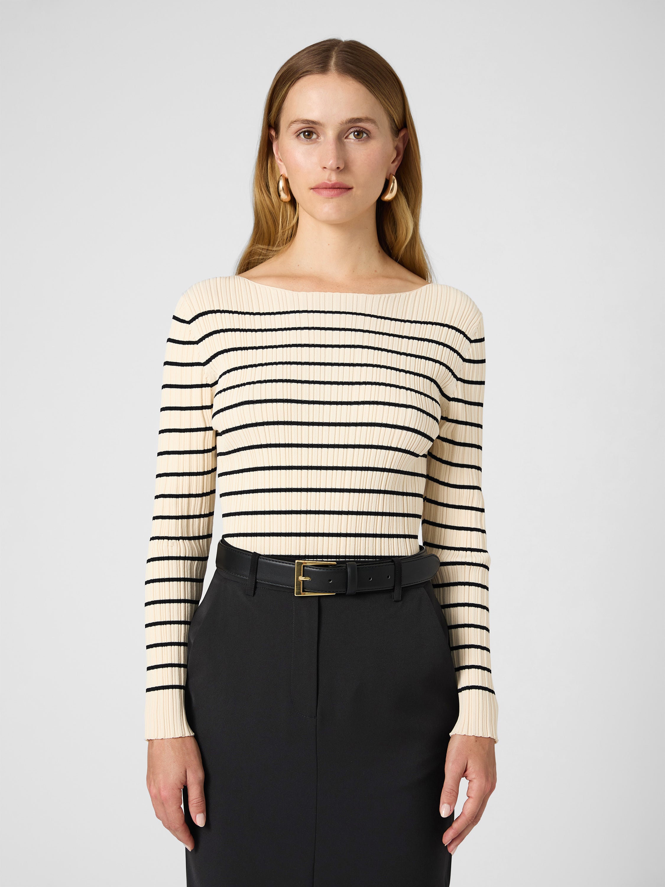 Stripe Crinkle Knit Classic Cream/Black | French Connection US