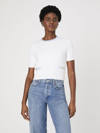 Mozza Short Sleeve Sweater Marine/Porcelain Cream | French