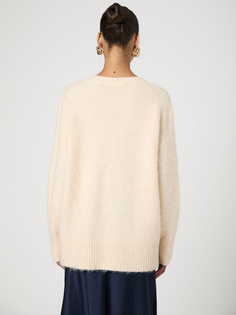 Fluffy Knit V Neck Oversized Sweater Classic Cream | French
