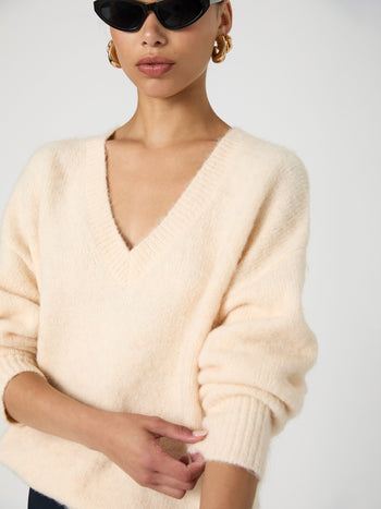 Fluffy Knit V Neck Oversized Sweater