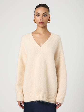 Fluffy Knit V Neck Oversized Sweater