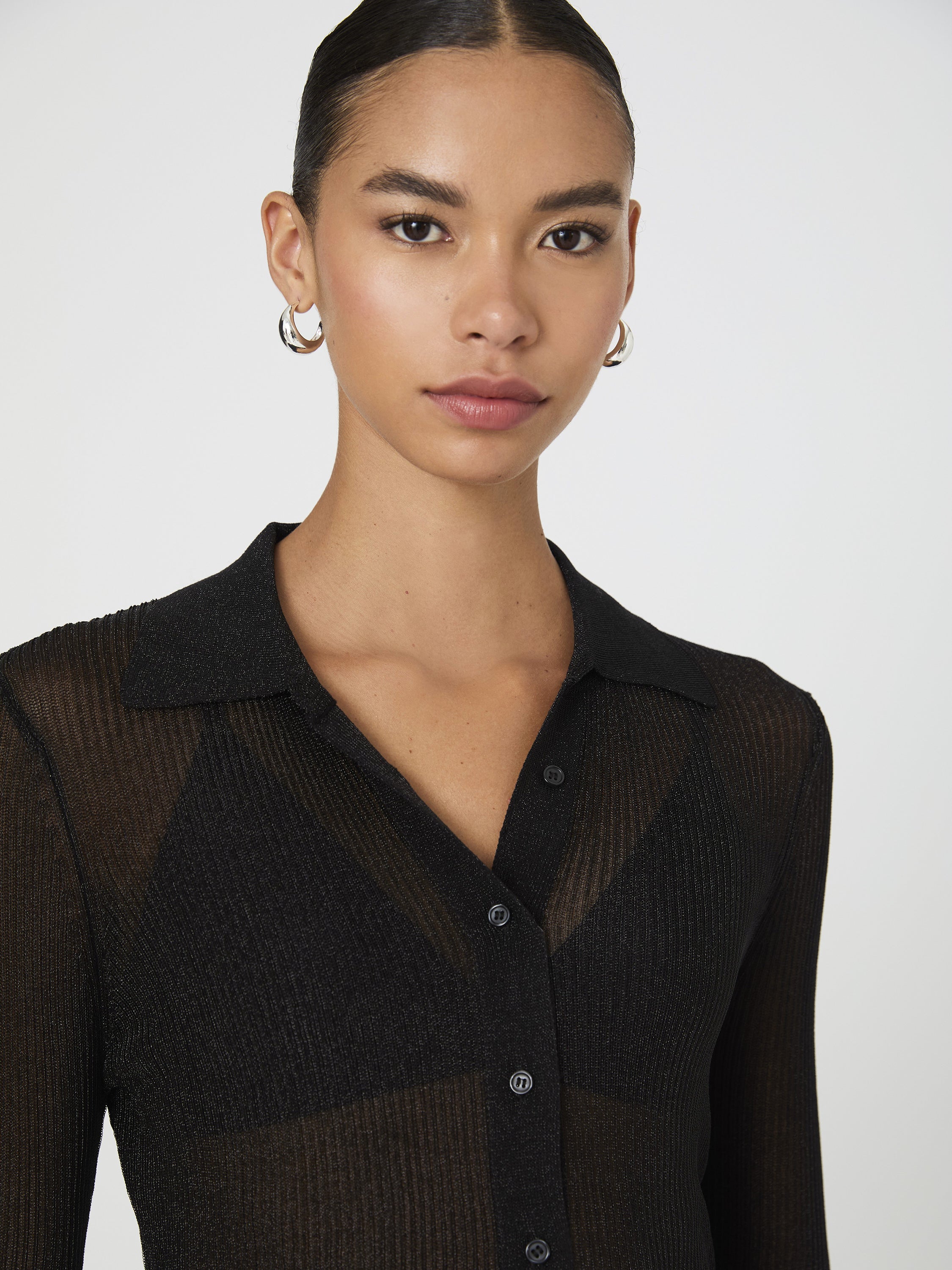 Lurex Mix Collared Top Black | French Connection US