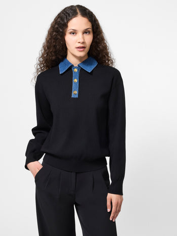 Denim Collar Sweater