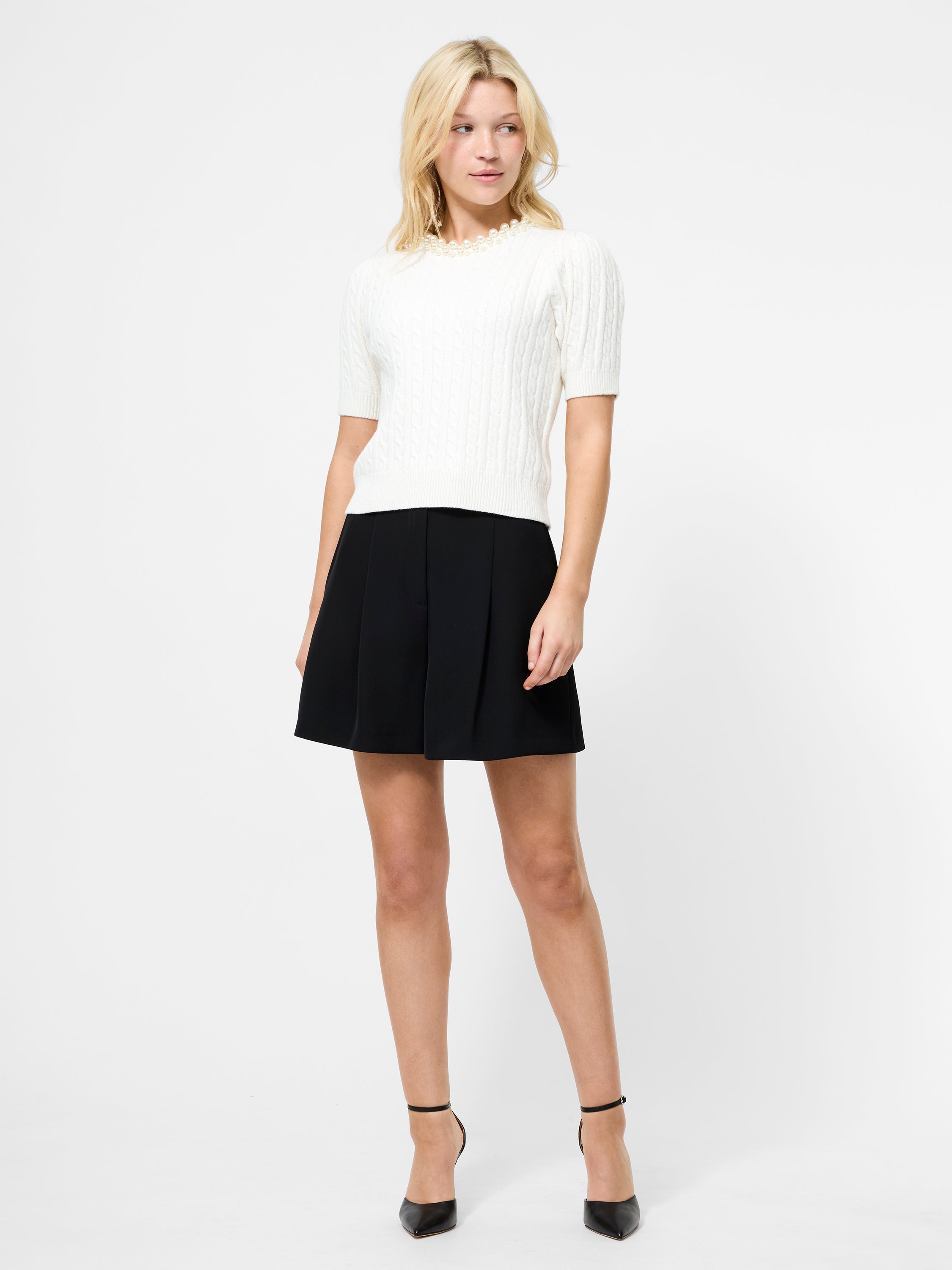 Embellished Neck Short Sleeve Sweater
