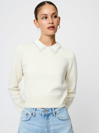 Avea Knit Embellished Collar Pullover