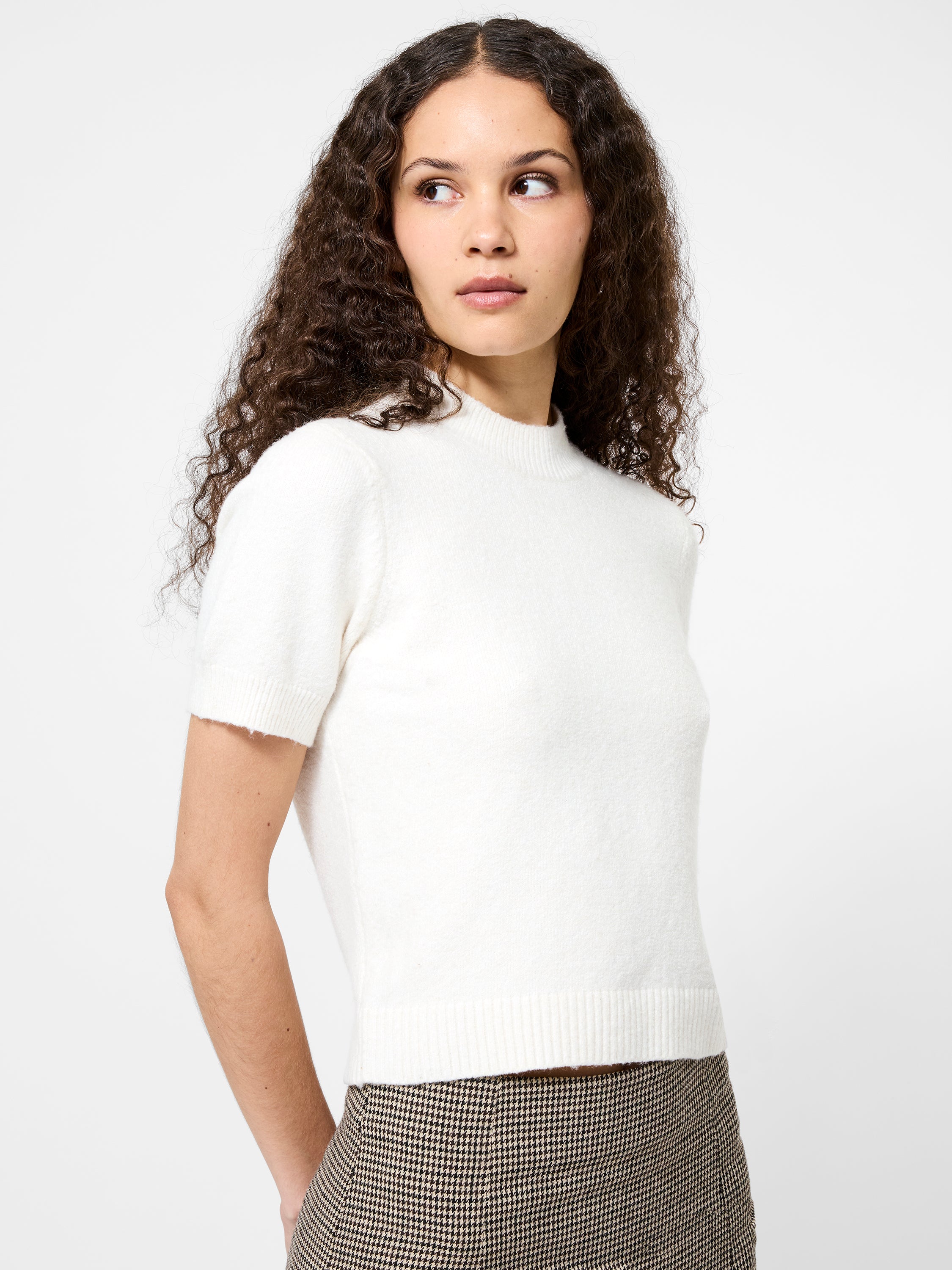 Vhari Mock Neck Short Sleeve Sweater Porcelain Cream | French