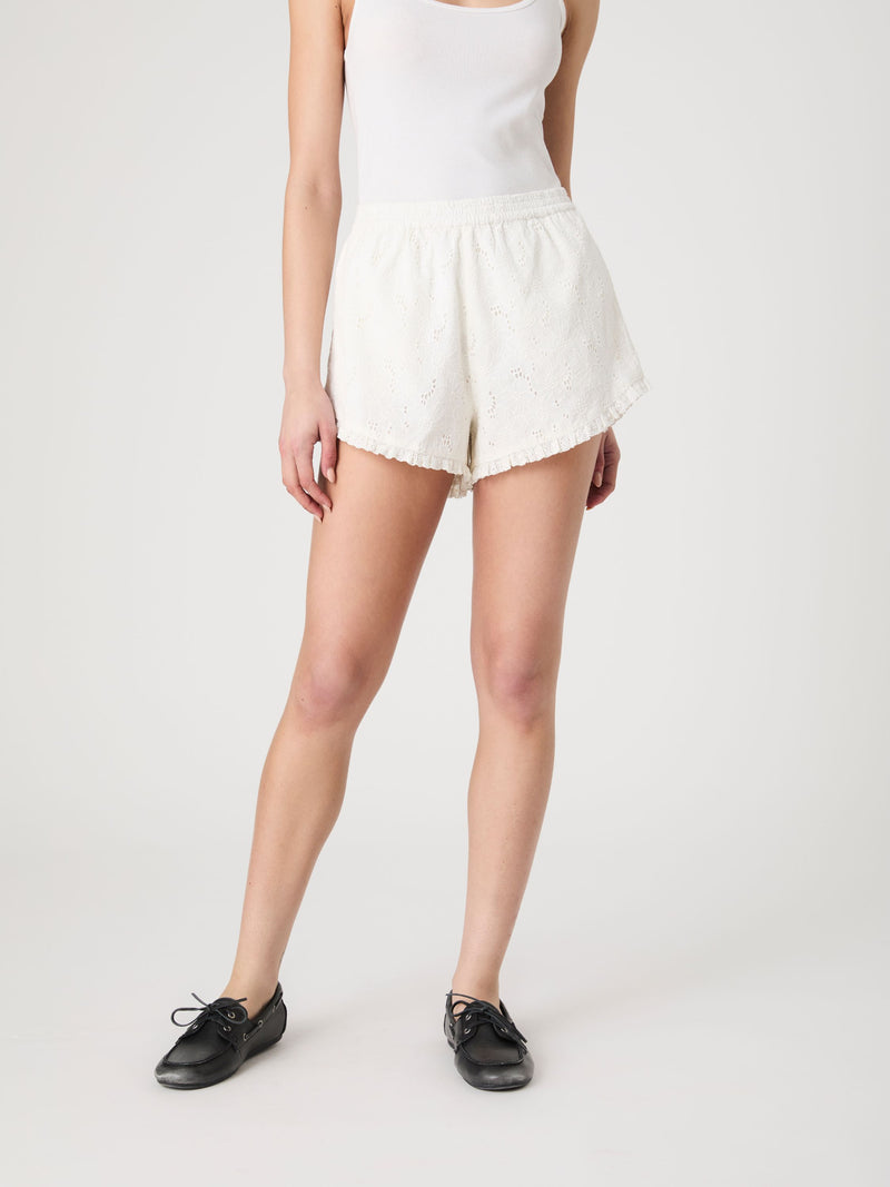 Eyelet Ruffle Hem Shorts