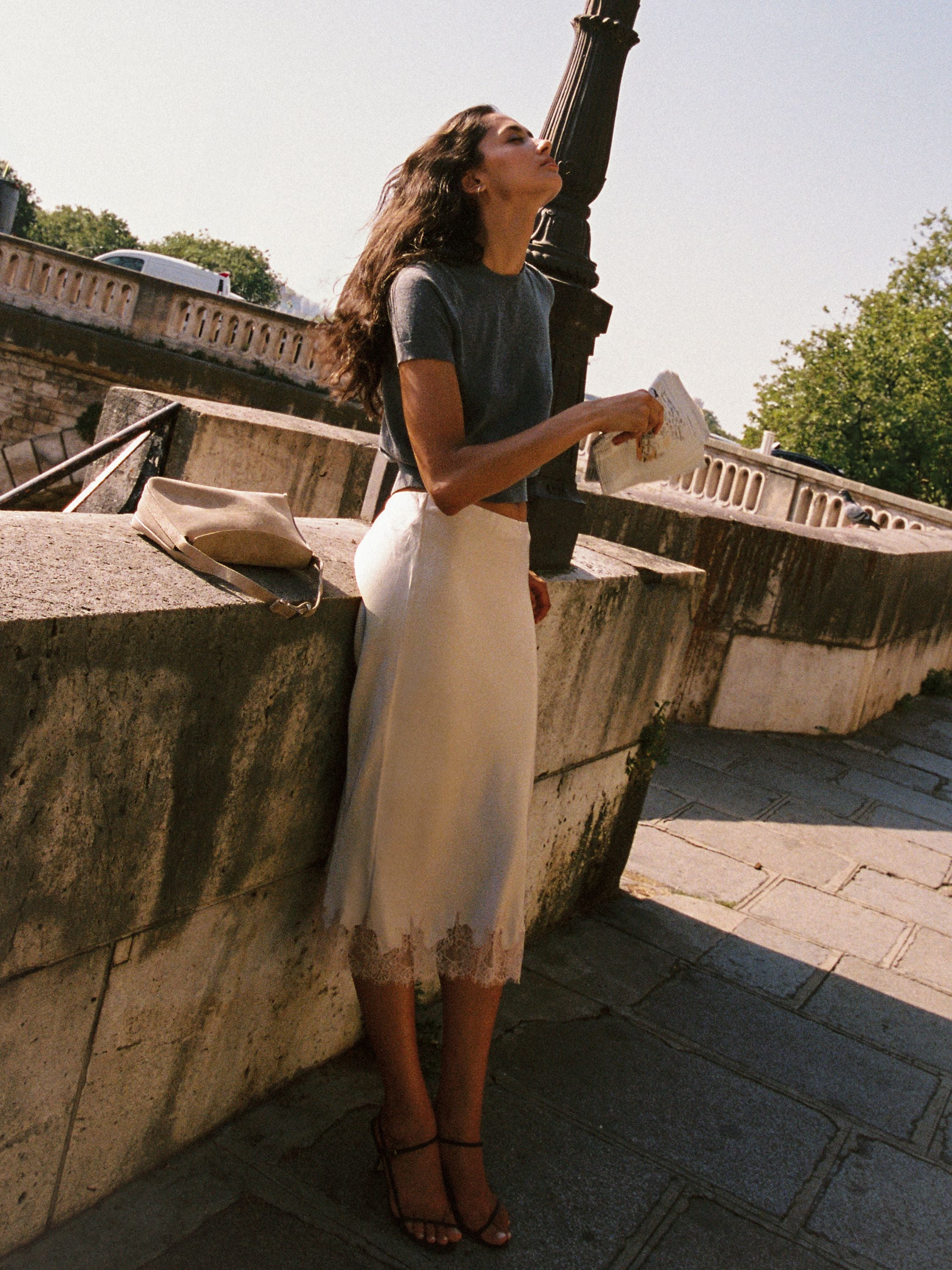 ENNIS SATIN LACE MIDI SKIRT VIEW 4 | Skirts & Shorts