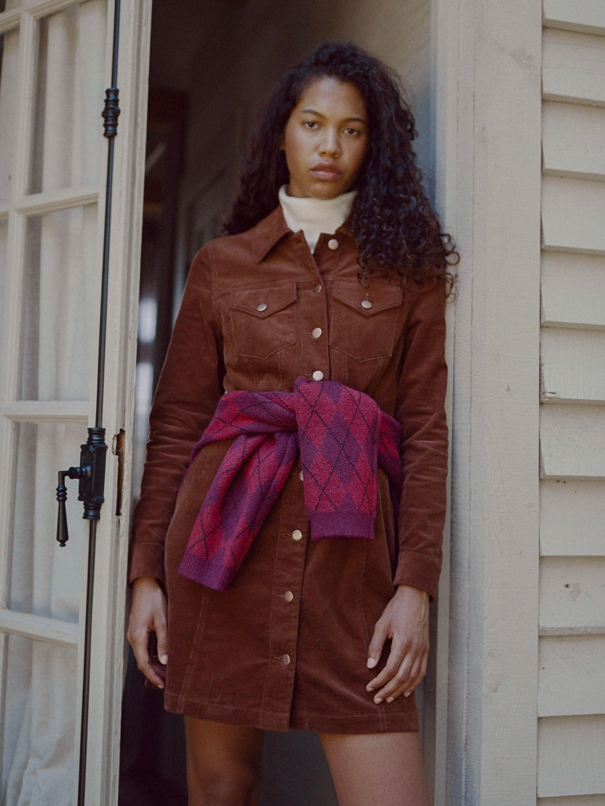 CASEY CORDUROY LONG SLEEVE MINI DRESS View 1