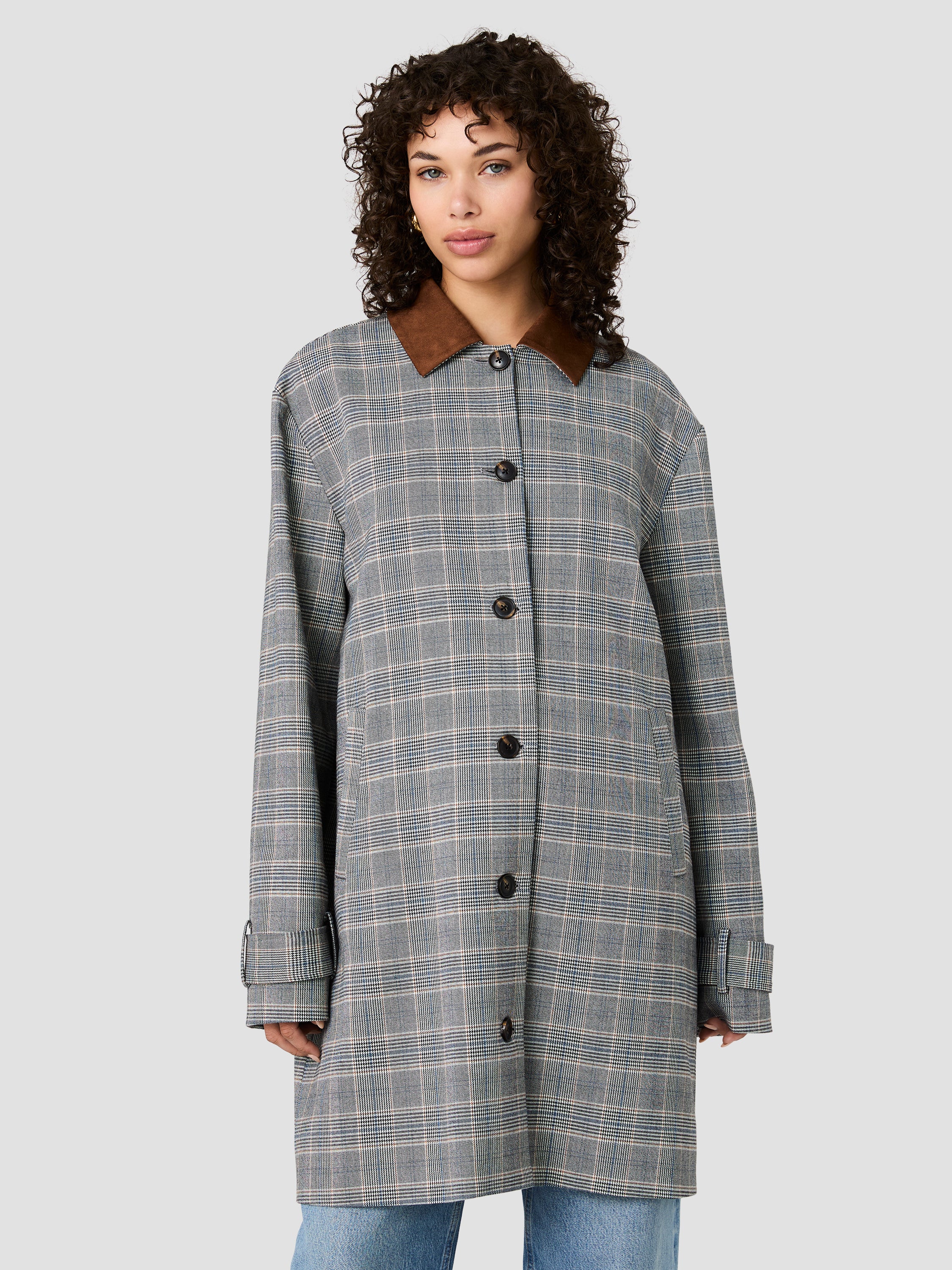 MATTEO PLAID SUEDE COLLAR COAT VIEW 2