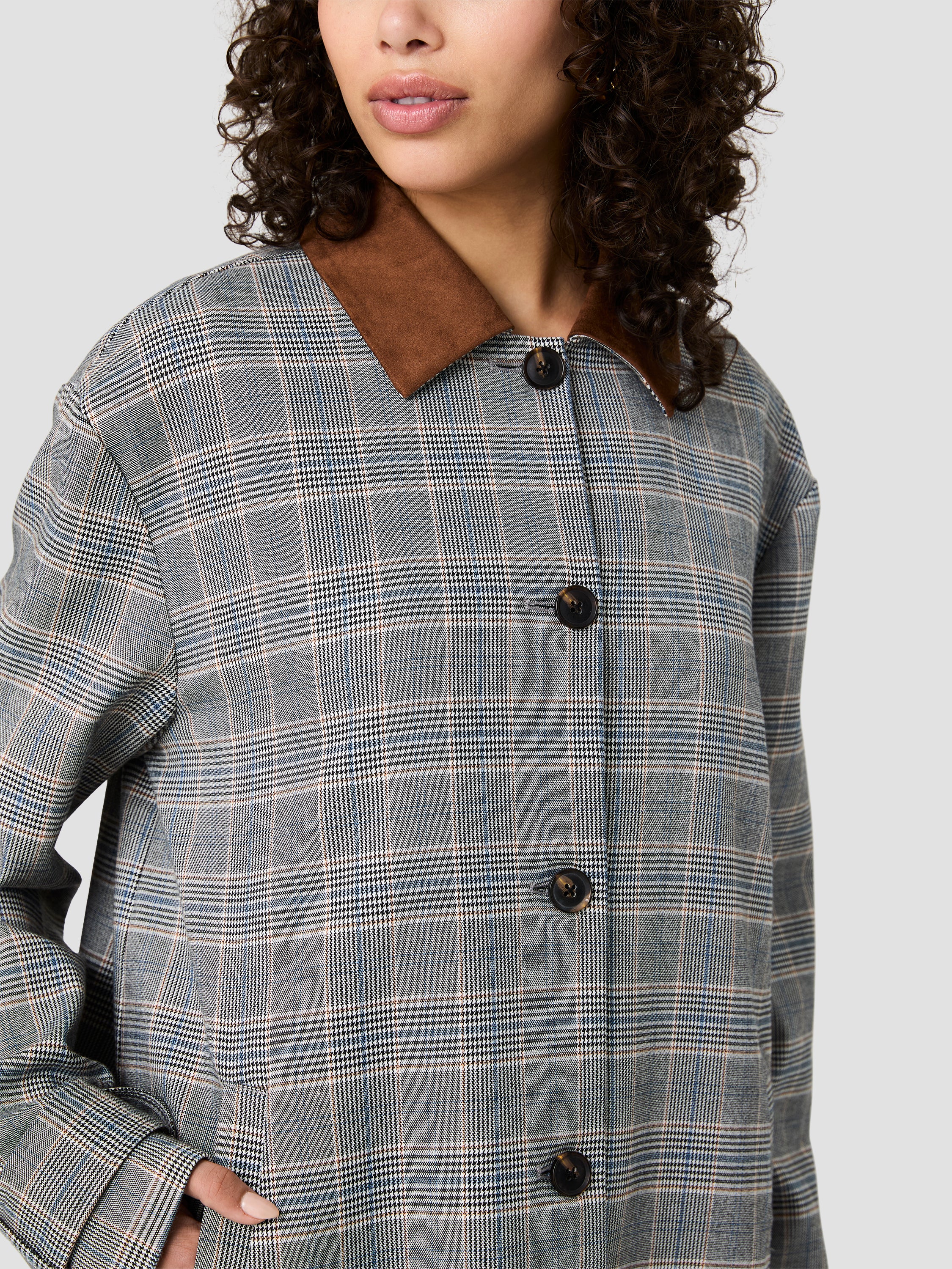 MATTEO PLAID SUEDE COLLAR COAT VIEW 3