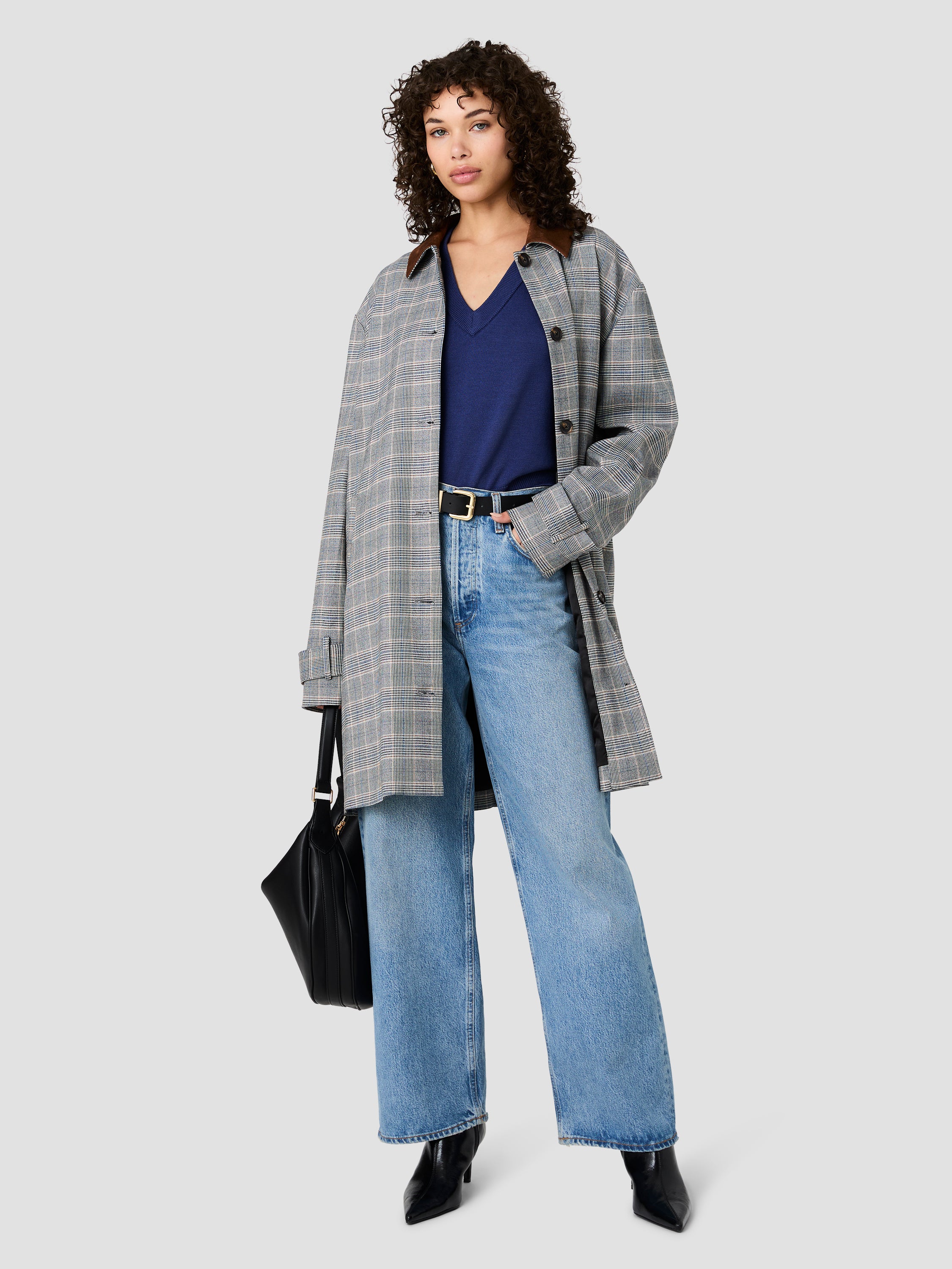 MATTEO PLAID SUEDE COLLAR COAT VIEW 1